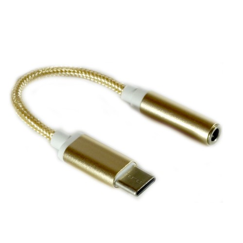 Переходник Type-C(m) на Jack 3,5mm(f), золотой, плетёный, круглый
