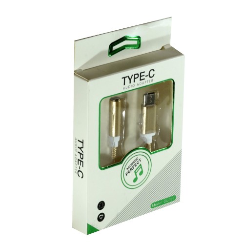 Переходник Type-C(m) на Jack 3,5mm(f), золотой, плетёный, круглый
