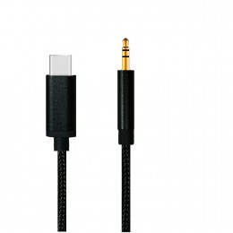 Переходник Type-C(m) - Jack 3,5mm(m) без бренда GL090, 1.0м, круглый, ткань, цвет: чёрный
