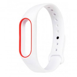 Ремешок для фитнес-браслета XIAOMI Mi Band 4 без бренда, Double color, силикон, цвет: белый, красная вставка
