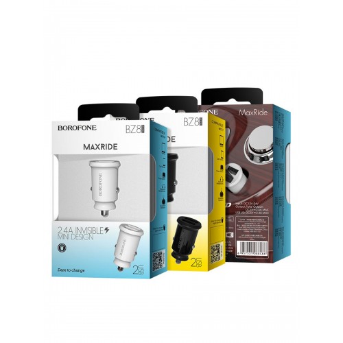 Блок питания автомобильный Borofone BZ8, 2 USB, 2400mAh, белый

