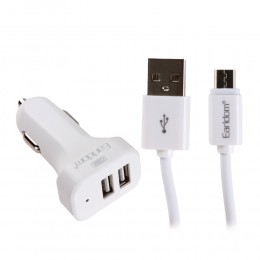 Блок питания автомобильный 2 USB Earldom ES-131, 2400mA, кабель микро USB, цвет: белый
