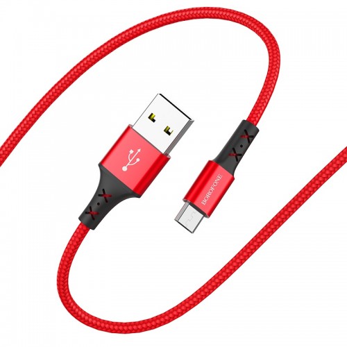 Кабель USB - микро USB Borofone BX20 Enjoy, 1.0м, круглый, 2.4A, нейлон, цвет: красный