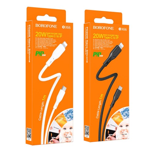 Кабель USB - 8 pin Borofone BX66 Wide, 1.0м, круглый, 2.4A, силикон, цвет: белый