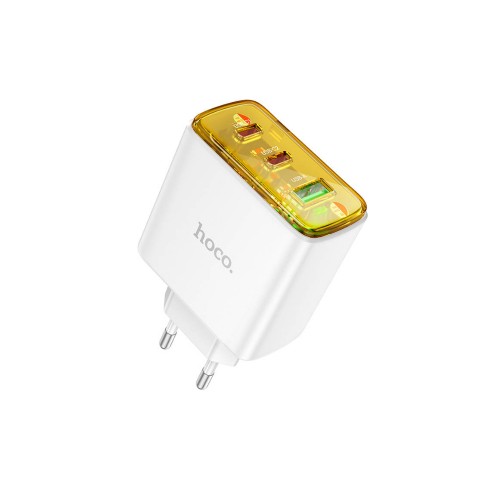 Блок питания сетевой 1 USB, 2 Type-C HOCO CS44A, Smart, 5V, 3.0A, PD 65Вт, цвет: белый