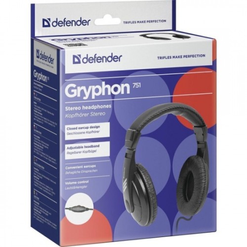 Наушники Defender HN-751 Gryphon, 3.5мм, чёрные, 2.0 м
