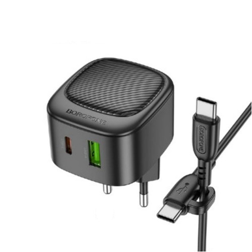 Блок питания сетевой USB, Type-C Borofone BAS22A, Fortune, PD20W, QC3.0, кабель Type-C, Type-C, 1.0м, цвет: чёрный