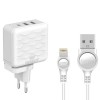 Блок питания сетевой 2 USB, Type-C Earldom ES-EU23, PD, кабель  8 pin, цвет: белый