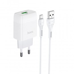 Блок питания сетевой 1 USB HOCO C72Q, Glorious, 2400mA, QC3.0, кабель микро USB, цвет: белый