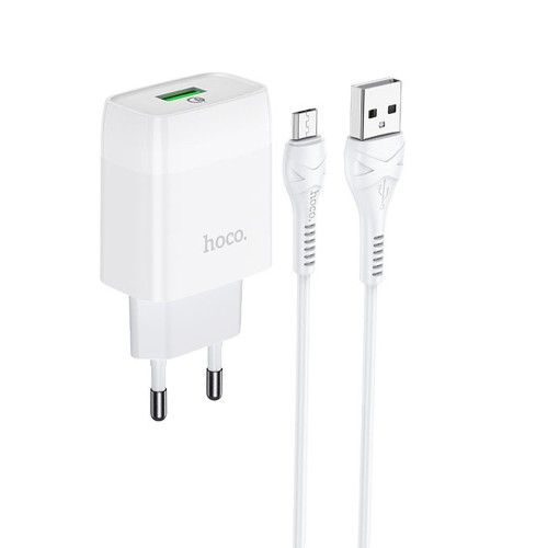 Блок питания сетевой 1 USB HOCO C72Q, Glorious, 2400mA, QC3.0, кабель микро USB, цвет: белый