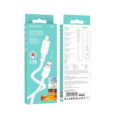 Кабель USB 8 pin Borofone BX94 Crystal Color, 1м, 2.4A, белый
