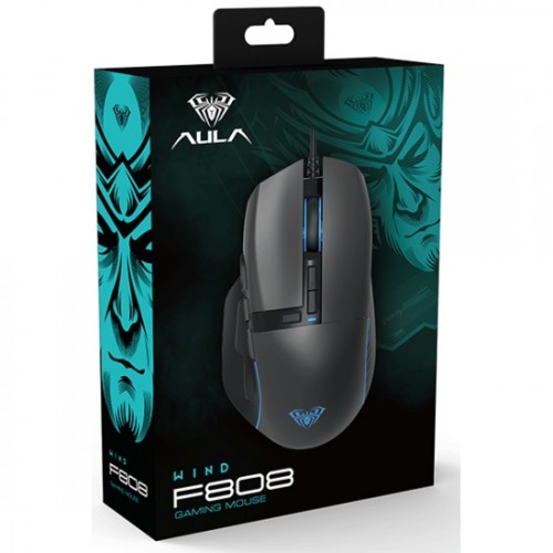 Мышь проводная AULA F808 с подсветкой, черная
