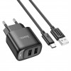 Блок питания сетевой 2 USB HOCO C141A, кабель USB - Type-C, 1.0м, цвет: чёрный, (арт.6942007627900)