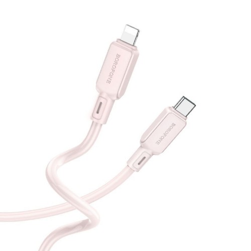 Кабель 8 pin - Type-C Borofone BX94 Crystal Color, 1м, розовый
