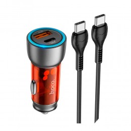 Блок питания автомобильный 1 USB 3.0, Type-C HOCO NZ8, Sprinter, 43Вт, QC3.0, PD, кабель Type-C-Type-C, цвет: оранжевый