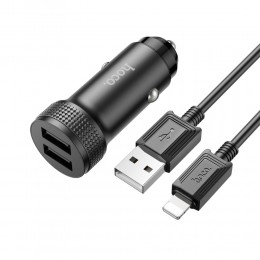 Блок питания автомобильный 2 USB HOCO Z49, Level, кабель 8 pin, 1.0 м, цвет: черный