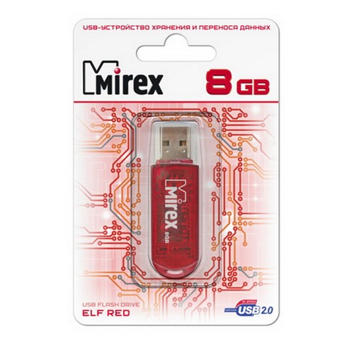 Флеш-накопитель 8Gb Mirex ELF, USB 2.0, пластик, красный